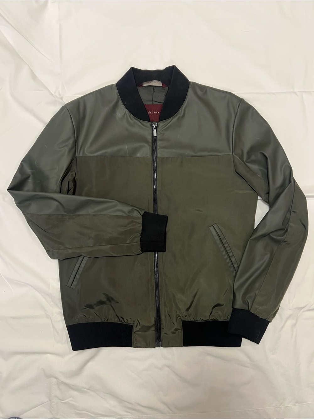 Zara Men's Olive & Black Bomber Jacket